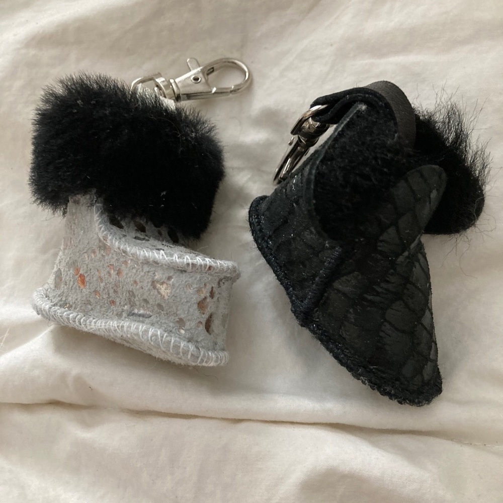 Handmade leather and sheepskin boot keychains